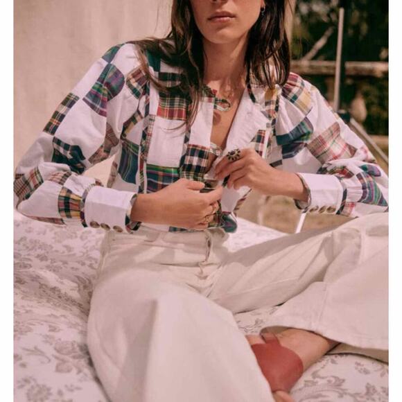 Sézane Chemise Bruna Patchwork Long Sleeve Blouse FR 42 US 10 Boho Cottagecore - Picture 13 of 14